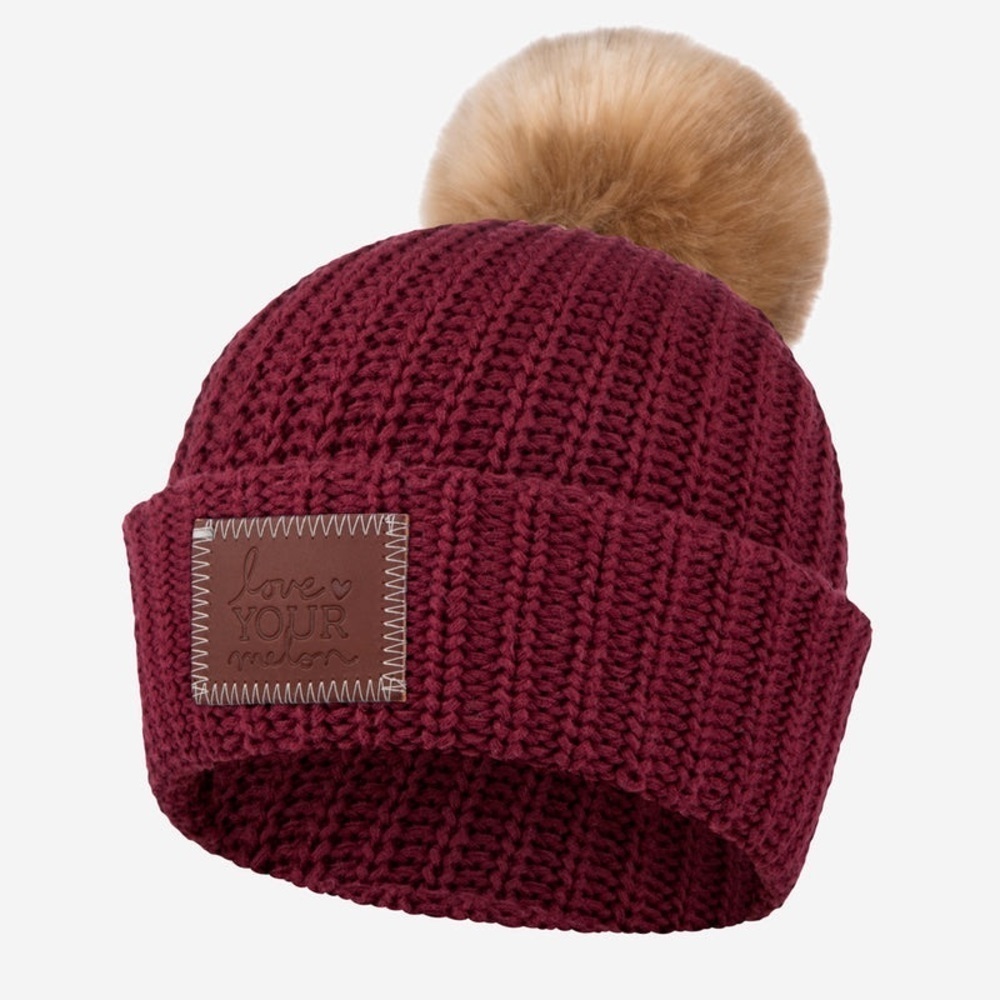 Love Your Melon Burgundy Pom Beanie